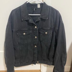 Black Women's Denim Jacket - Classic Button-Front